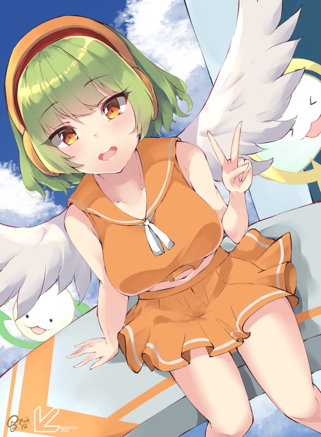 headphones, mushpz, seifuku, wings