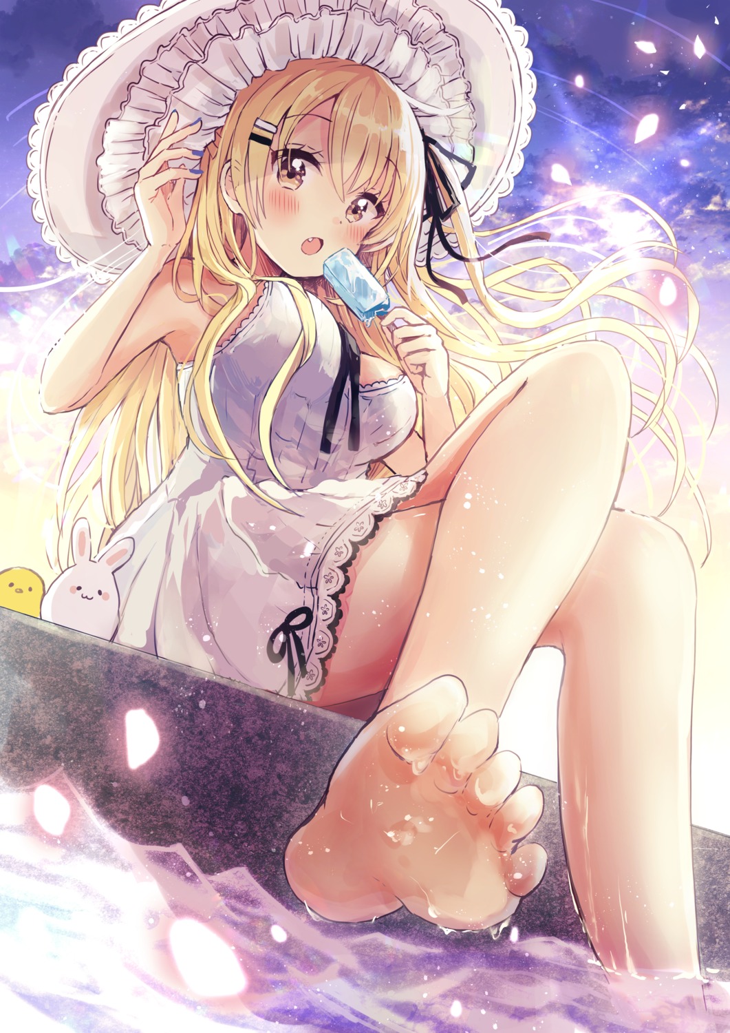 artist_revision, cleavage, dress, feet, sakura_oriko, summer_dress, swing!!, wet, yokomine_ibuki