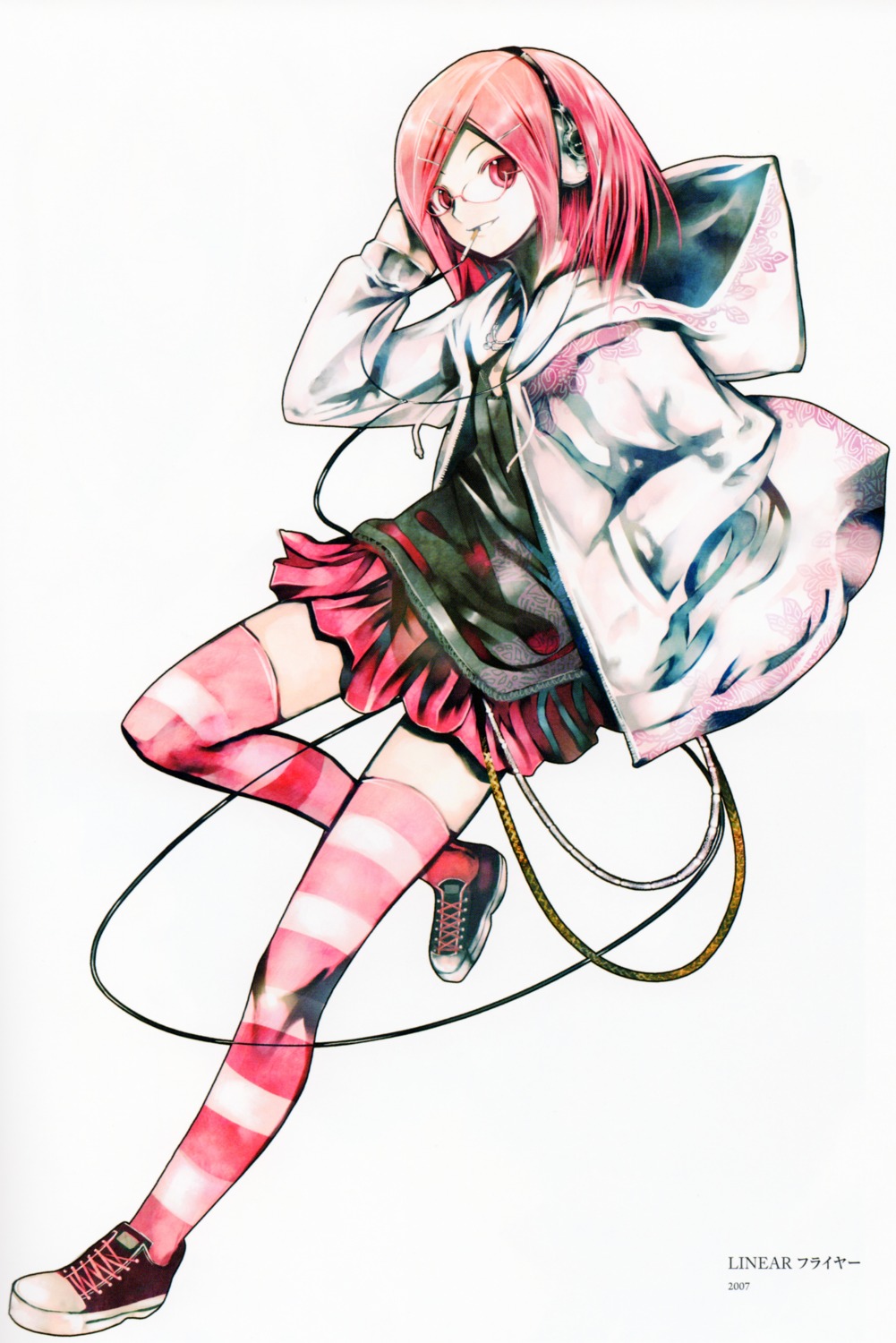 headphones, kei, megane, nanako_(kei), smoking, thighhighs