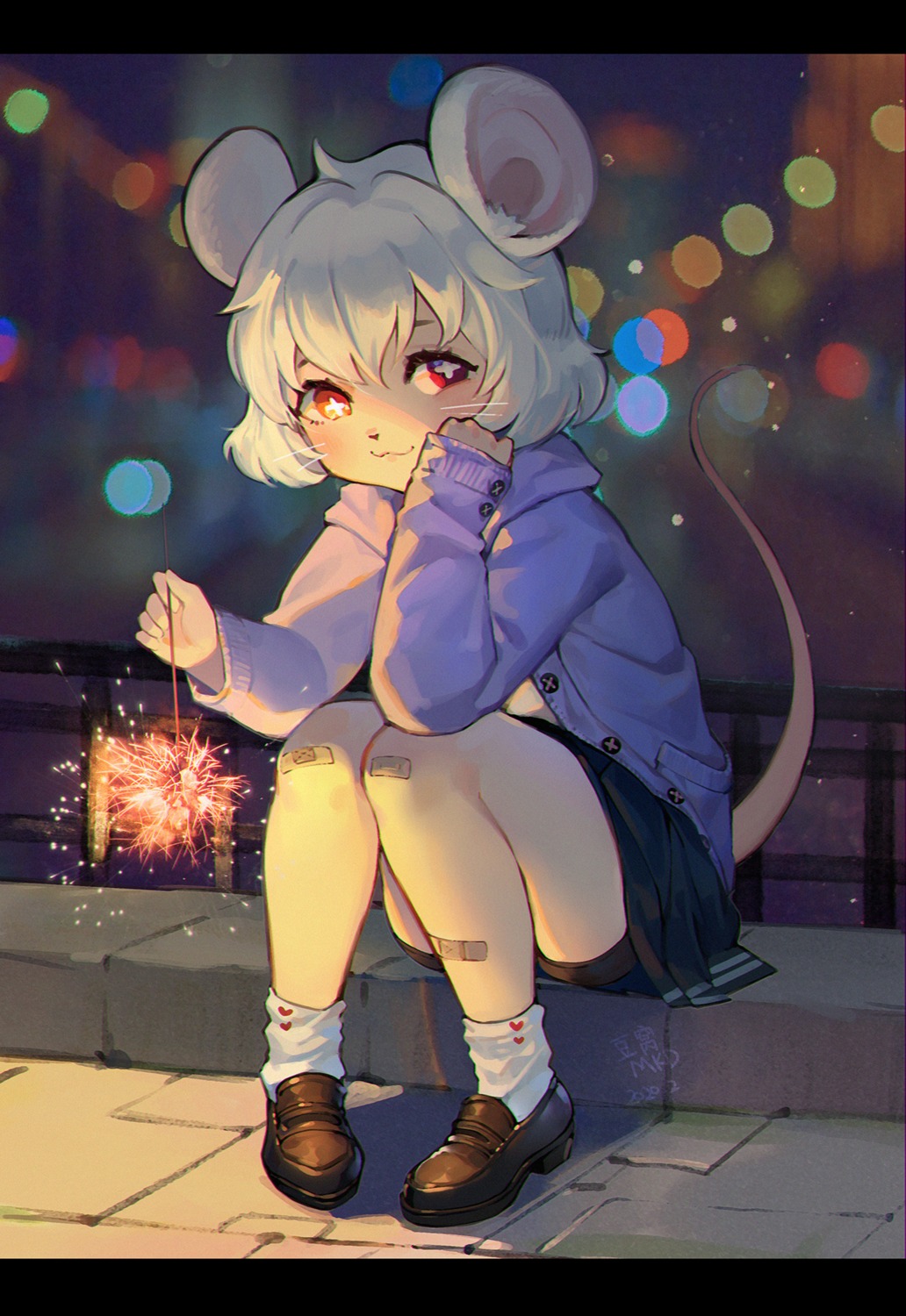 animal_ears, bandaid, douwo_mkd, skirt_lift, tail