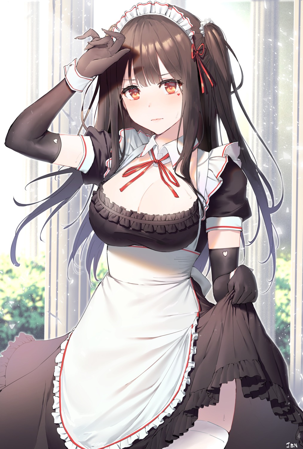arjent, maid, skirt_lift, thighhighs