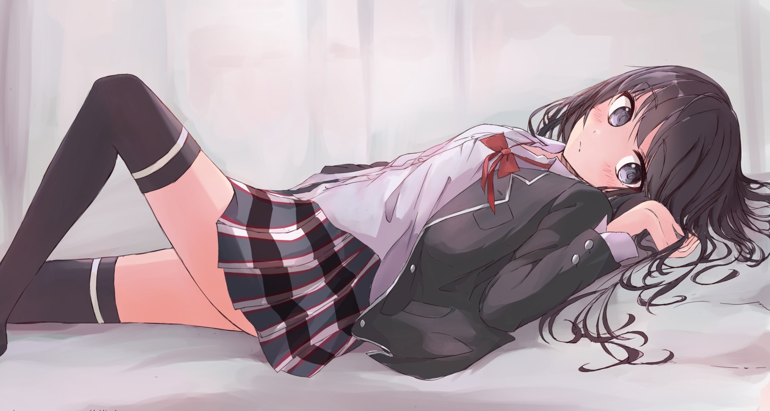 fleur, seifuku, skirt_lift, thighhighs, yahari_ore_no_seishun_lovecome_wa_machigatteiru., yukinoshita_yukino