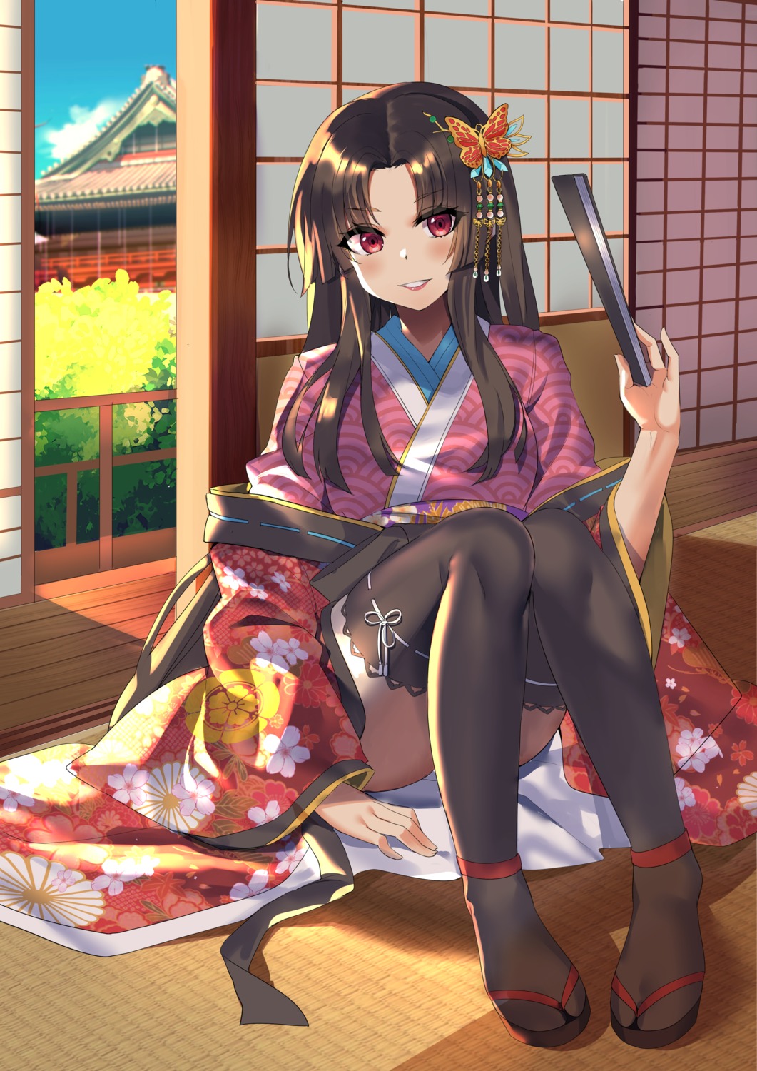google_(asdek18), kimono, sengoku_fubu, skirt_lift, thighhighs