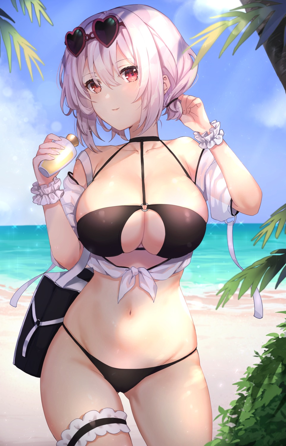 azur_lane, bikini, garter, kon_(k0n16), megane, open_shirt, see_through, sirius_(azur_lane), swimsuits