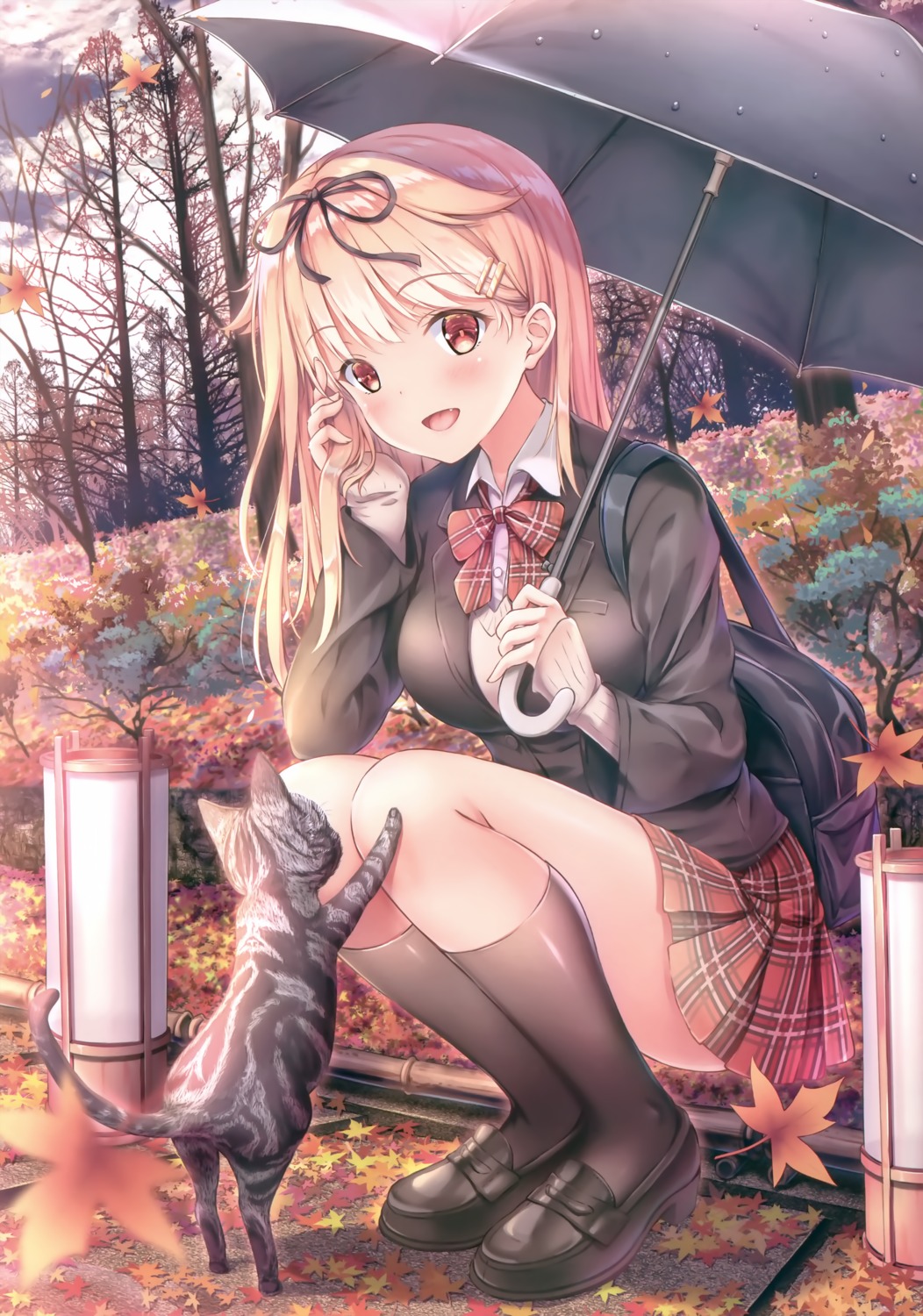 jun&yuri, kantai_collection, neko, seifuku, skirt_lift, sweater, umbrella, yuriko_(jun&yuri), yuudachi_(kancolle)