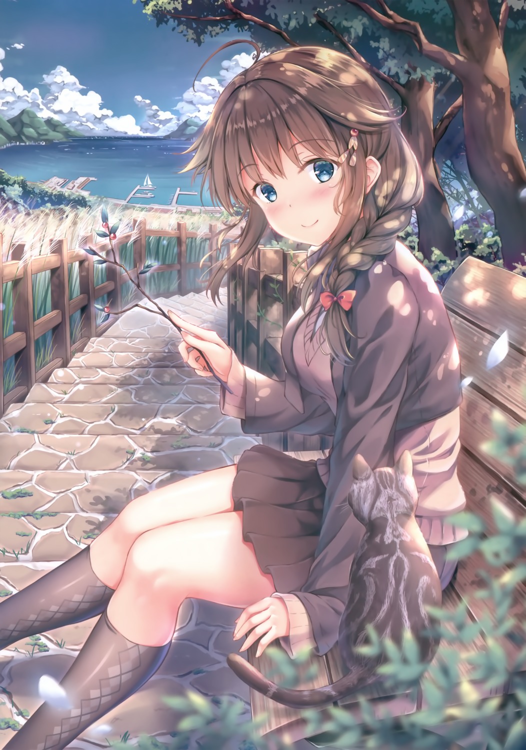 jun&yuri, kantai_collection, neko, seifuku, shigure_(kancolle), sweater, yuriko_(jun&yuri)