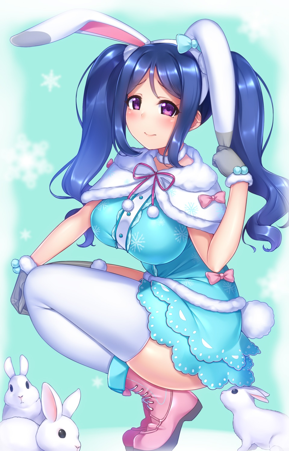 animal_ears, bunny_ears, dress, gacchu, love_live!_(series), love_live!_sunshine!!, matsuura_kanan, skirt_lift