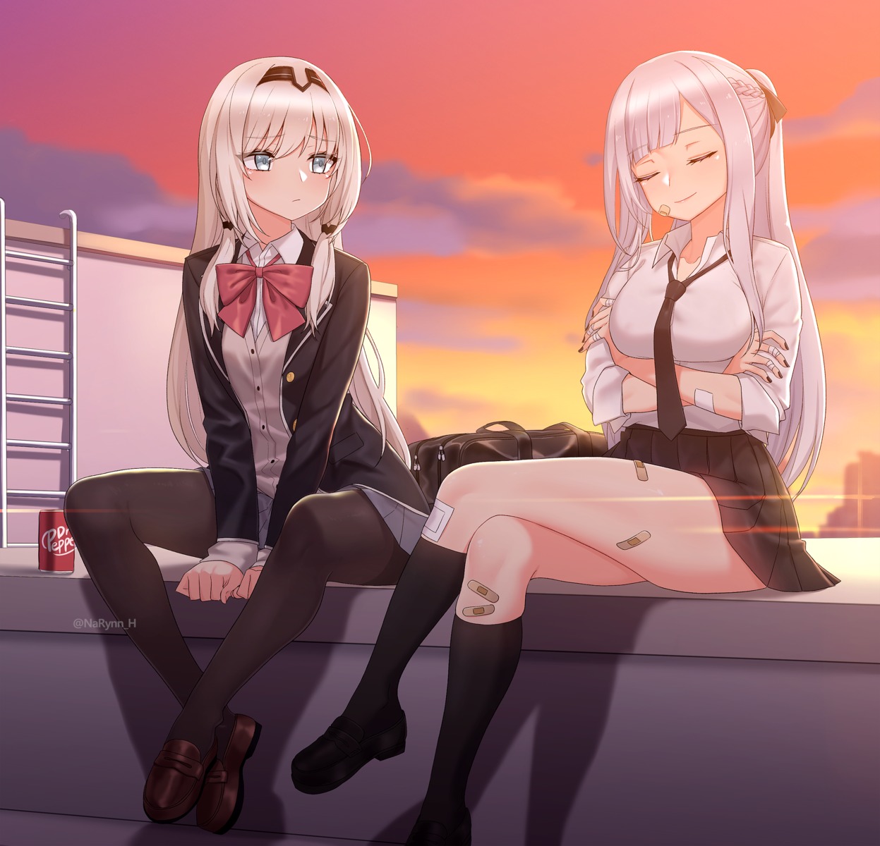ak-12_(girls_frontline), an-94_(girls_frontline), bandaid, breast_hold, girls_frontline, narynn, pantyhose, seifuku, skirt_lift
