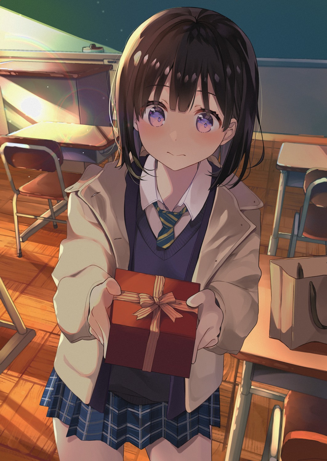 mafuyu_shima, seifuku, sweater, valentine