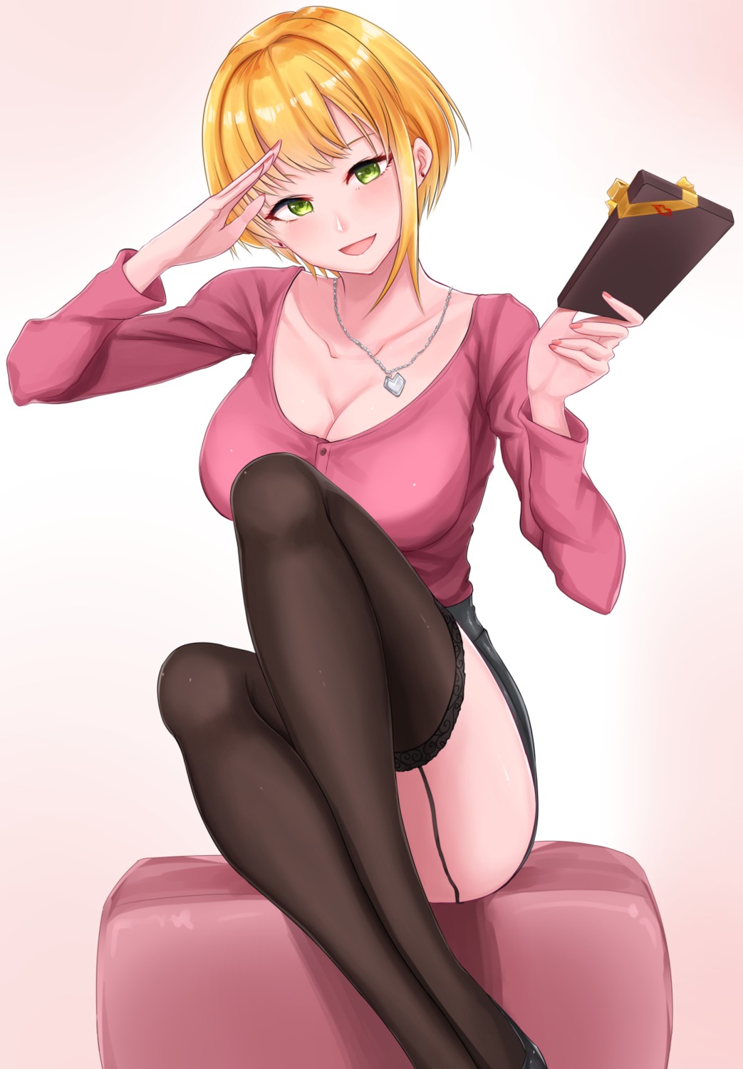 cleavage, miyamoto_frederica, shougun_(chuckni1), stockings, the_idolm@ster, the_idolm@ster_cinderella_girls, thighhighs, valentine