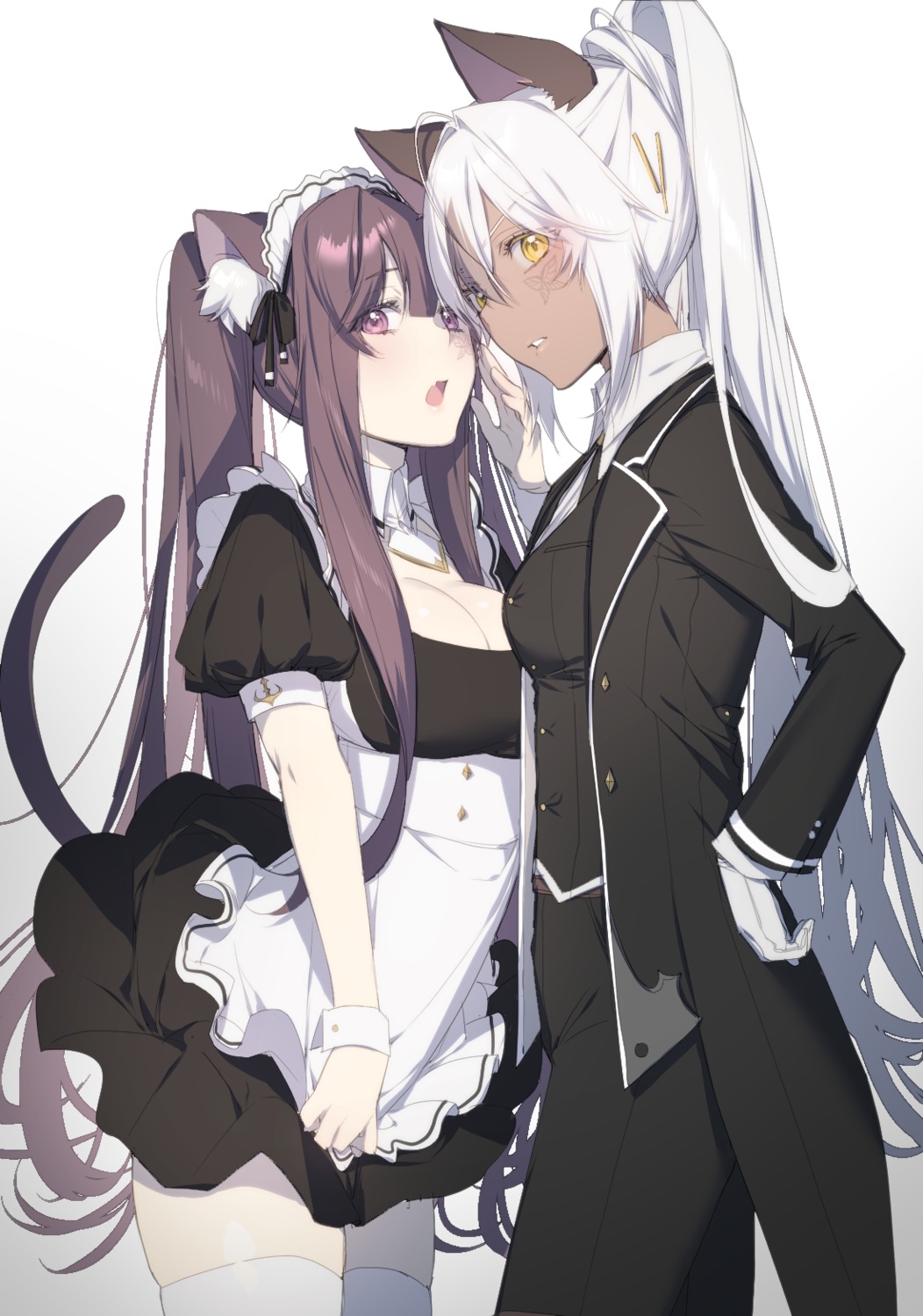 animal_ears, crossdress, maid, myo_ne, nekomimi, skirt_lift, tail, thighhighs