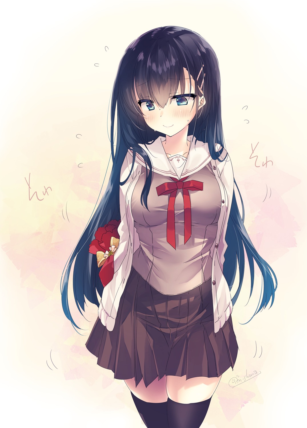 seifuku, shouna_mitsuishi, sweater, thighhighs, valentine