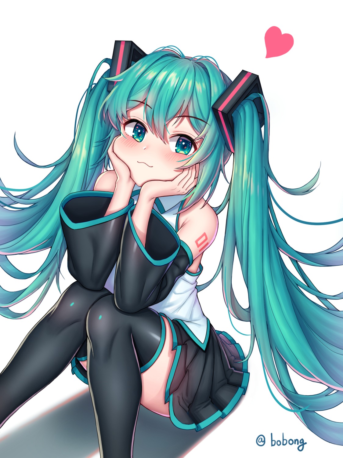 hatsune_miku, kk_(aky2374), skirt_lift, tattoo, thighhighs, vocaloid