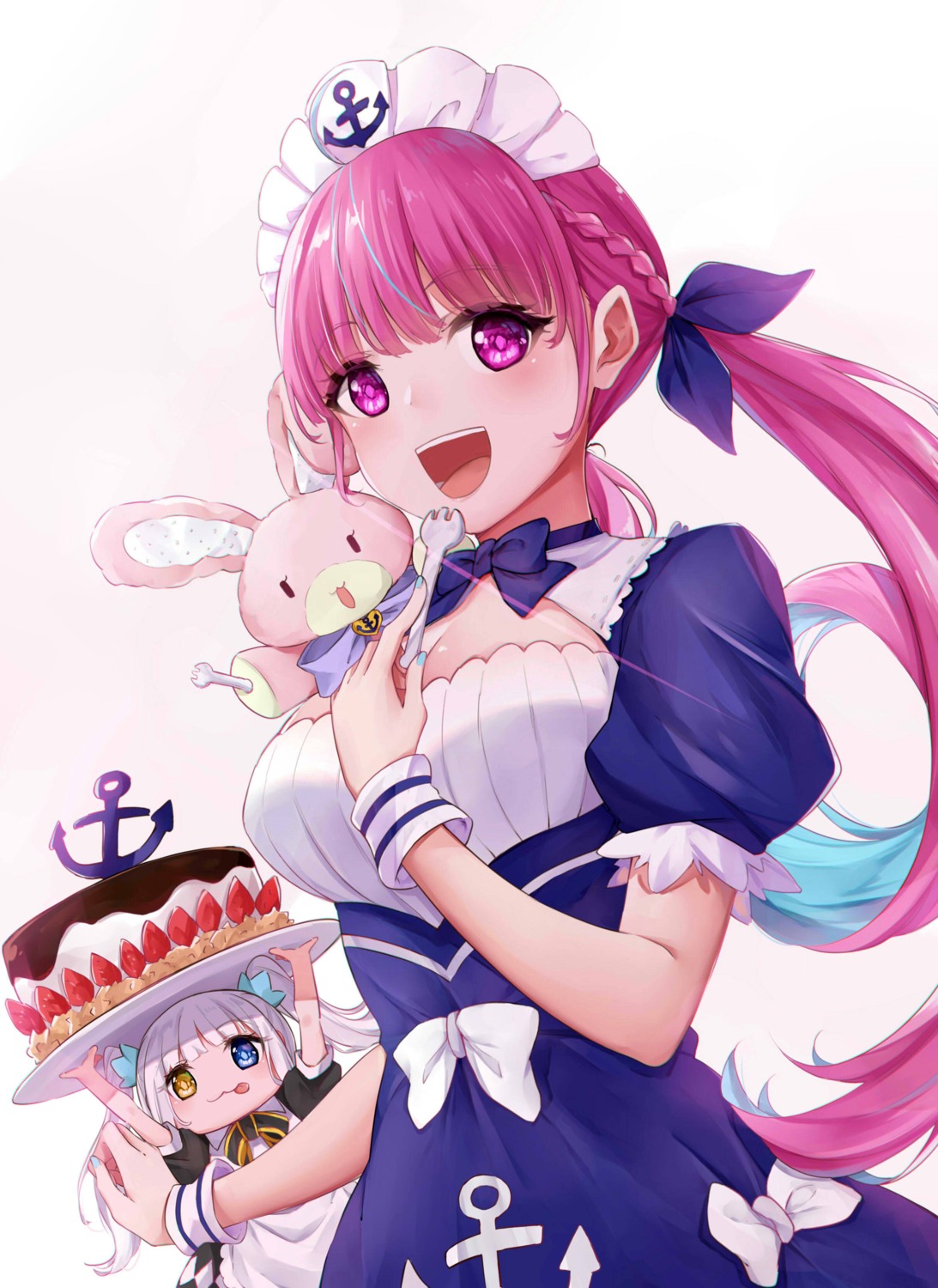 cleavage, crossover, heterochromia, hololive, kagura_mea, kagura_mea_channel, maid, minato_aqua