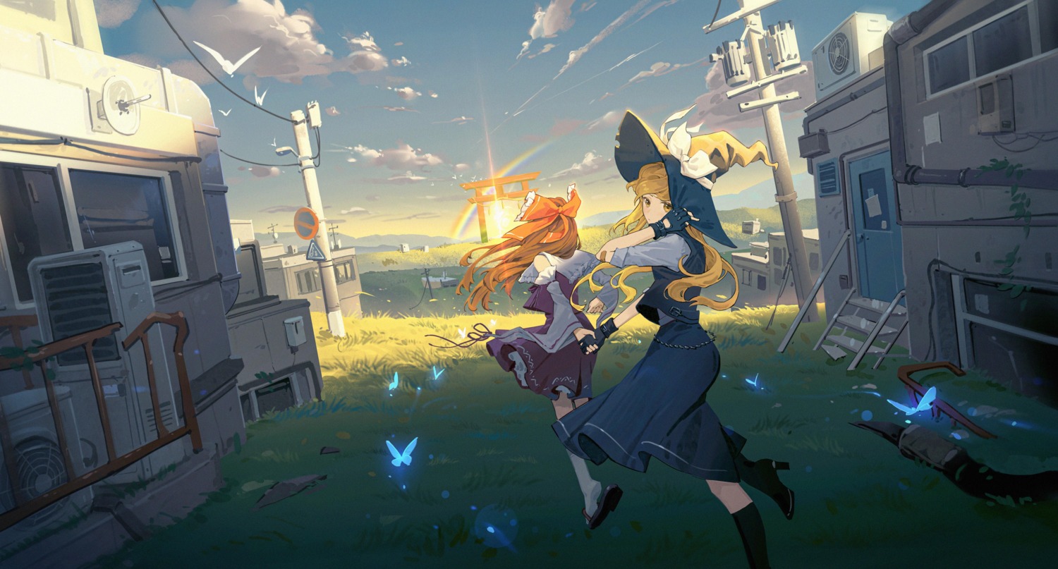 hakurei_reimu, heels, jira, kirisame_marisa, touhou, witch, yuri