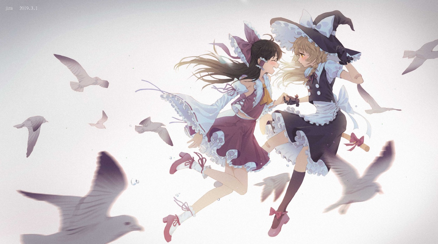 hakurei_reimu, heels, jira, kirisame_marisa, touhou, witch, yuri