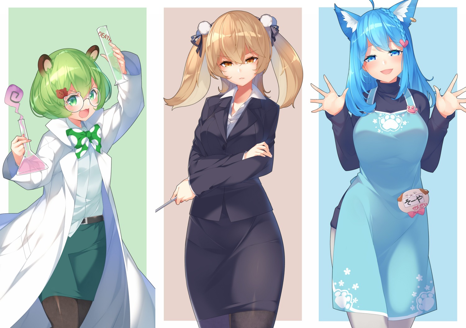 animal_ears, animare, business_suit, hinokuma_ran, inaba_haneru, kokka_han, megane, nanashi_inc.