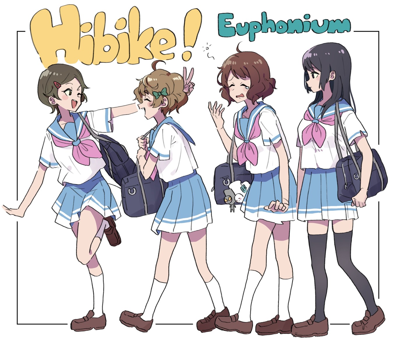 hibike!_euphonium, juralumin, katou_hazuki_(hibike!_euphonium), kawashima_sapphire, kousaka_reina, oumae_kumiko, seifuku, thighhighs