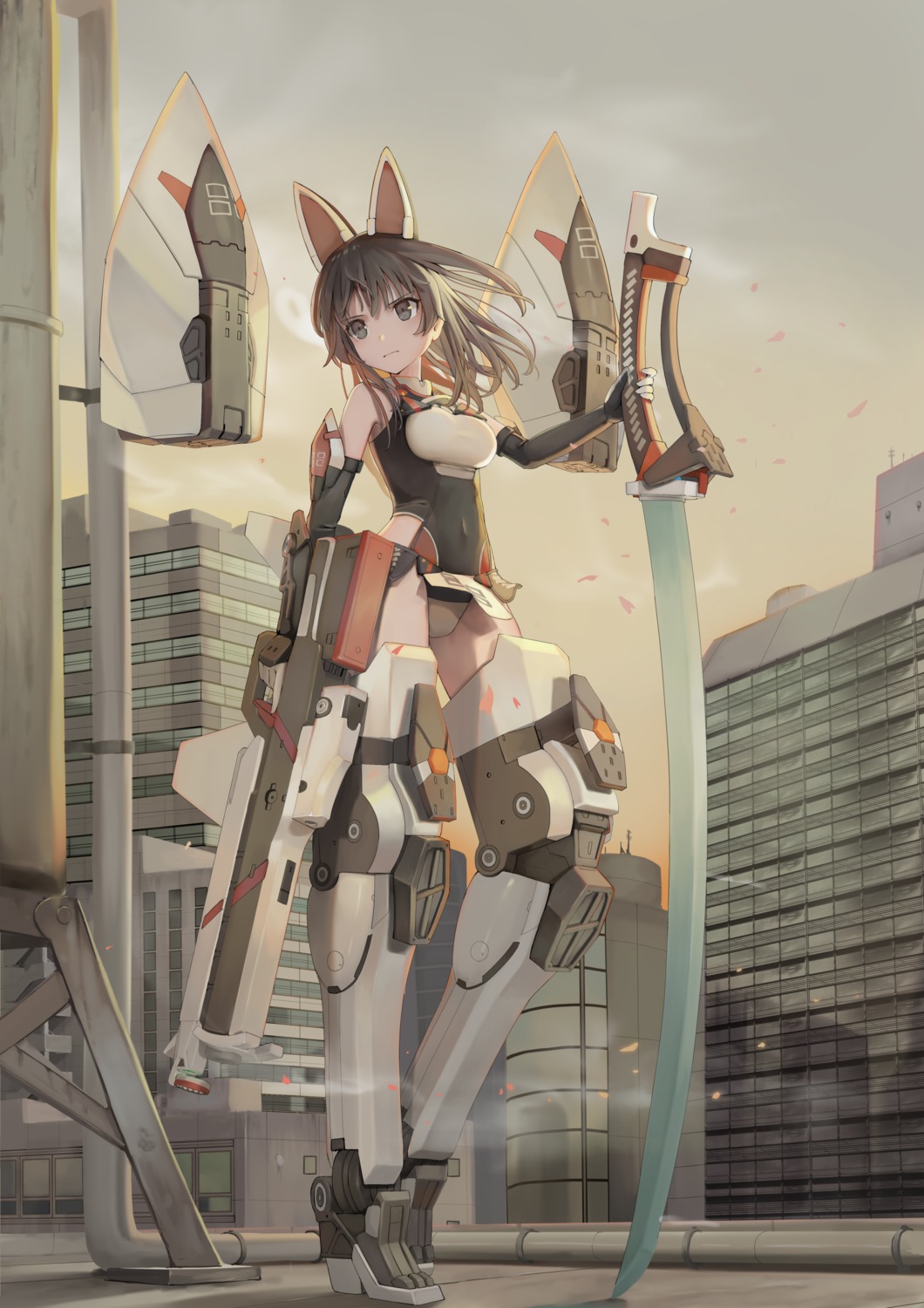 agatsuma_kaede, alice_gear_aegis, animal_ears, gun, heels, leotard, mecha_musume, sunga2usagi