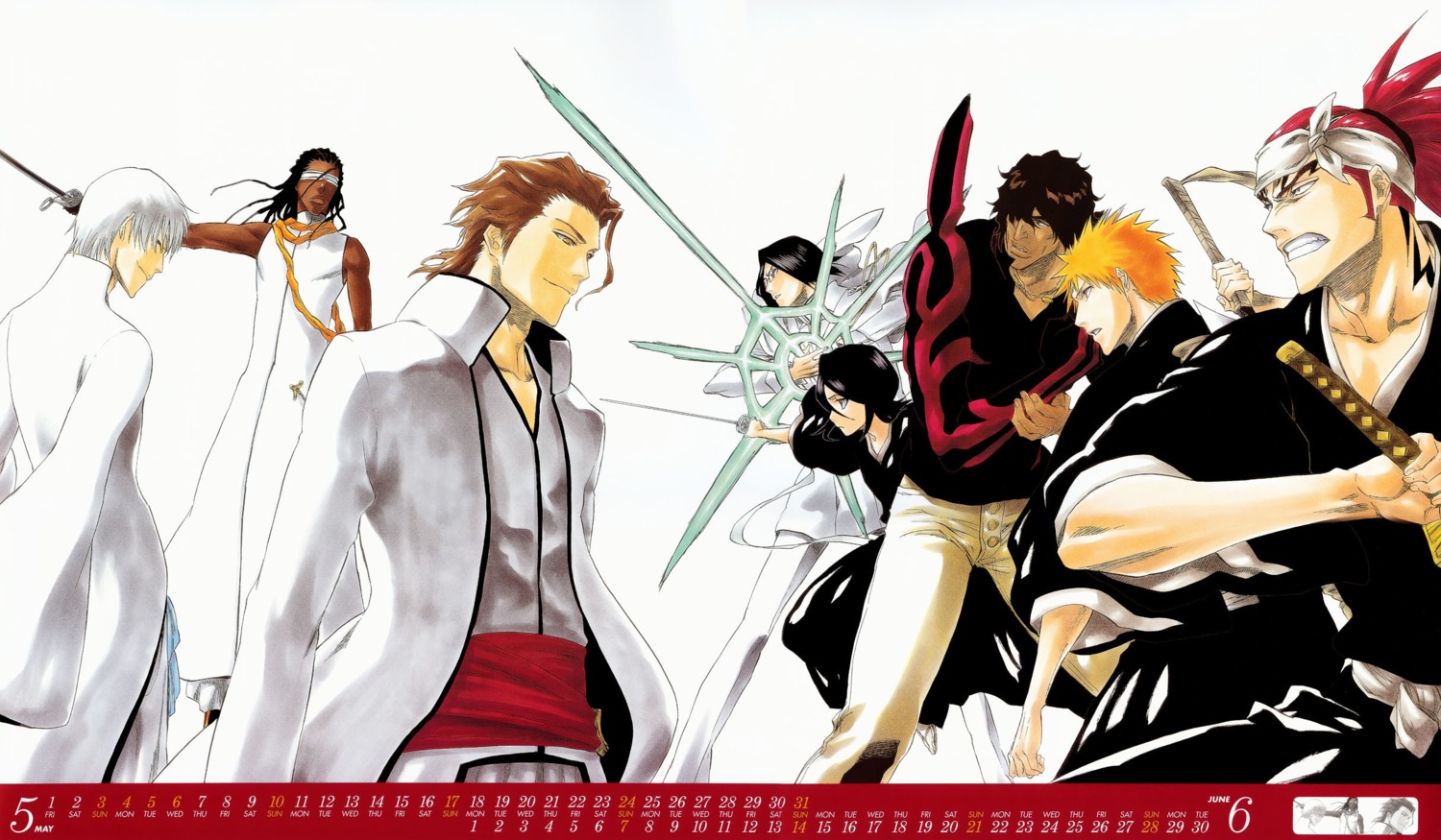 abarai_renji, aizen_sousuke, bleach, calendar, ichimaru_gin, kaname_tousen, kubo_tite, kuchiki_rukia