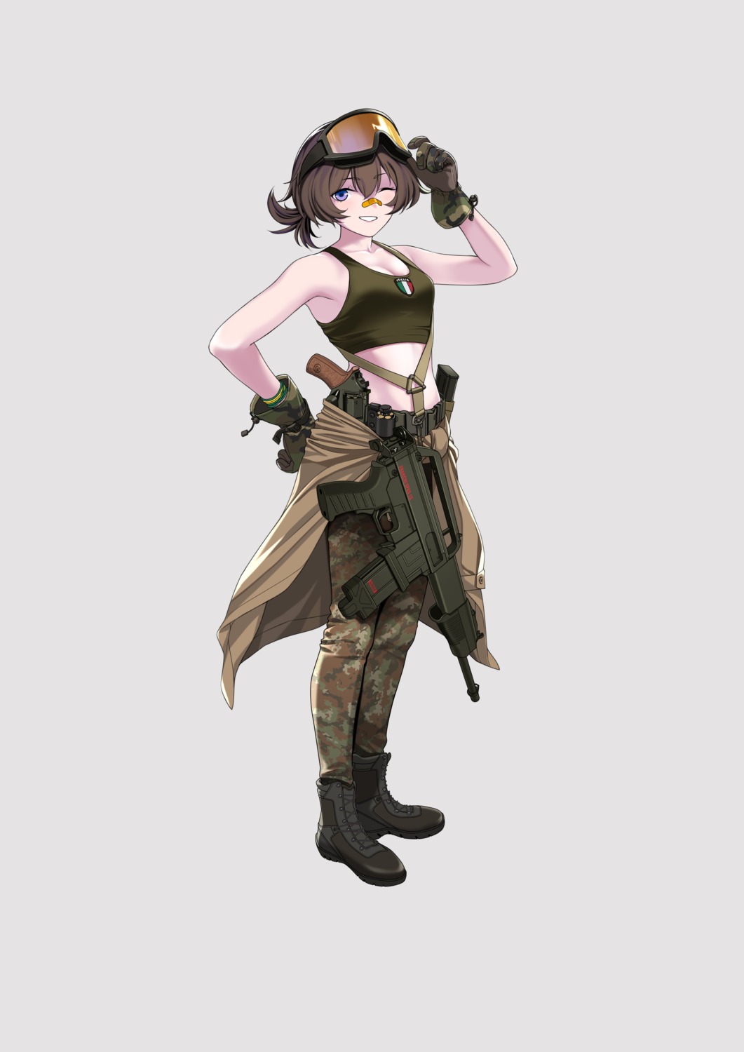 bandaid, cleavage, gun, uniform, yitiao_er-hua