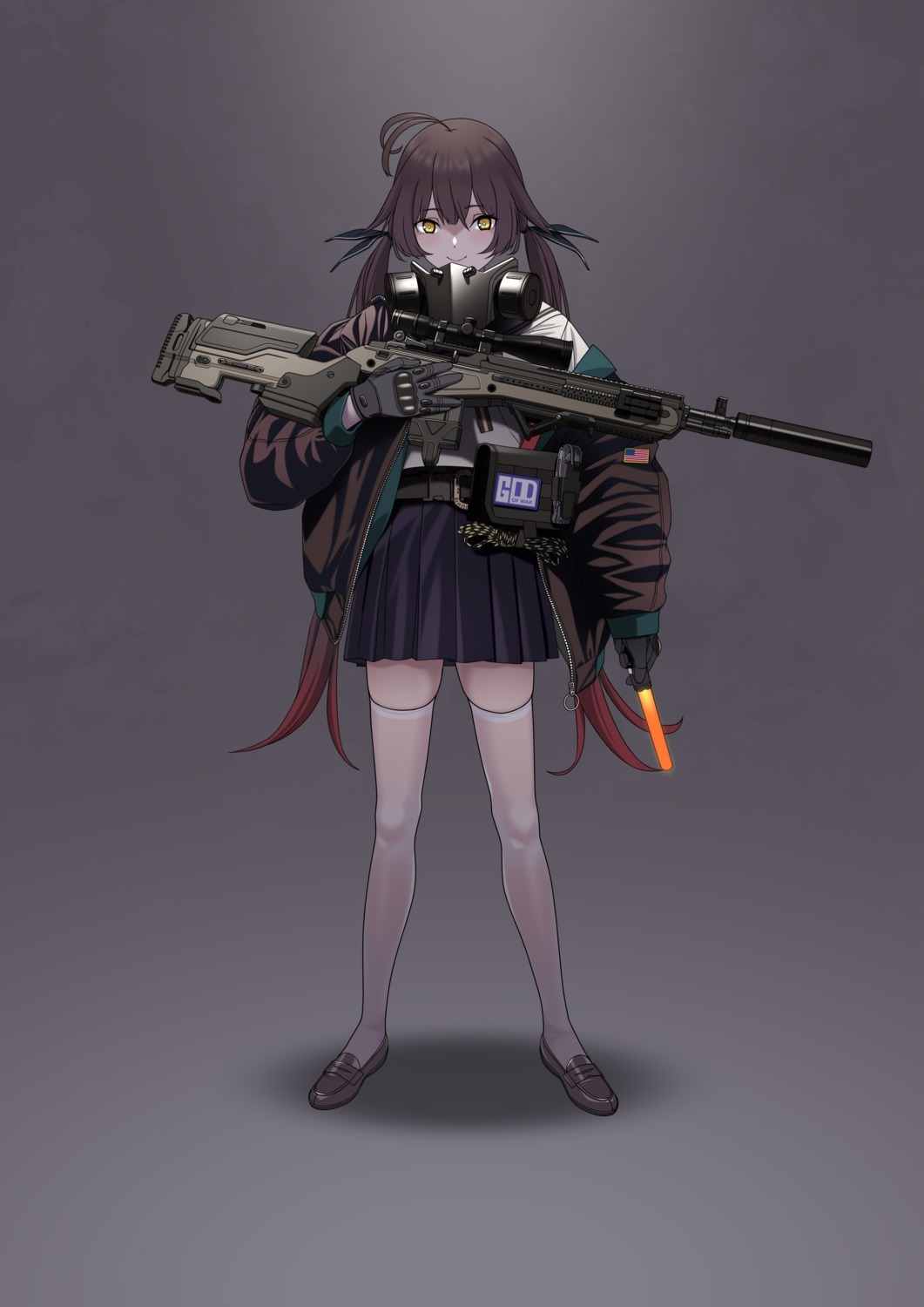 girls_frontline, gun, m14_(girls_frontline), seifuku, thighhighs, yitiao_er-hua