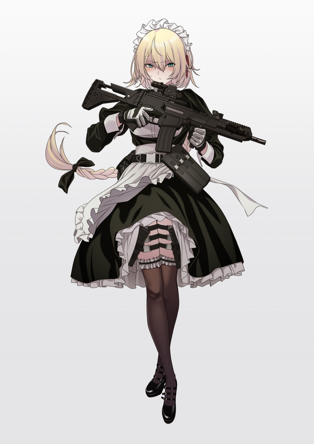 g36_(girls_frontline), garter, girls_frontline, gun, maid, skirt_lift, thighhighs, yitiao_er-hua