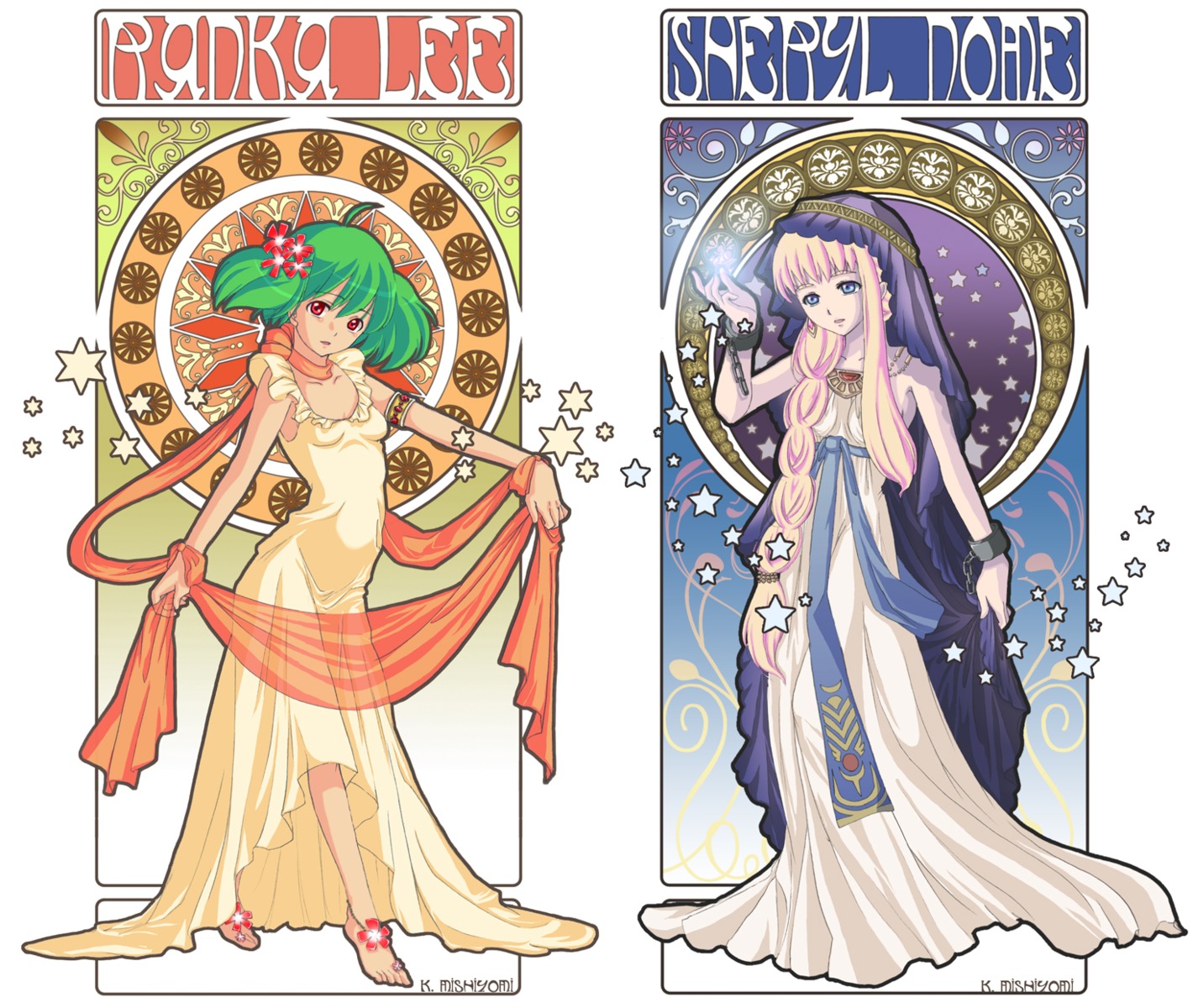 dress, macross, macross_frontier, mishiyomi_kazumi, ranka_lee, sheryl_nome