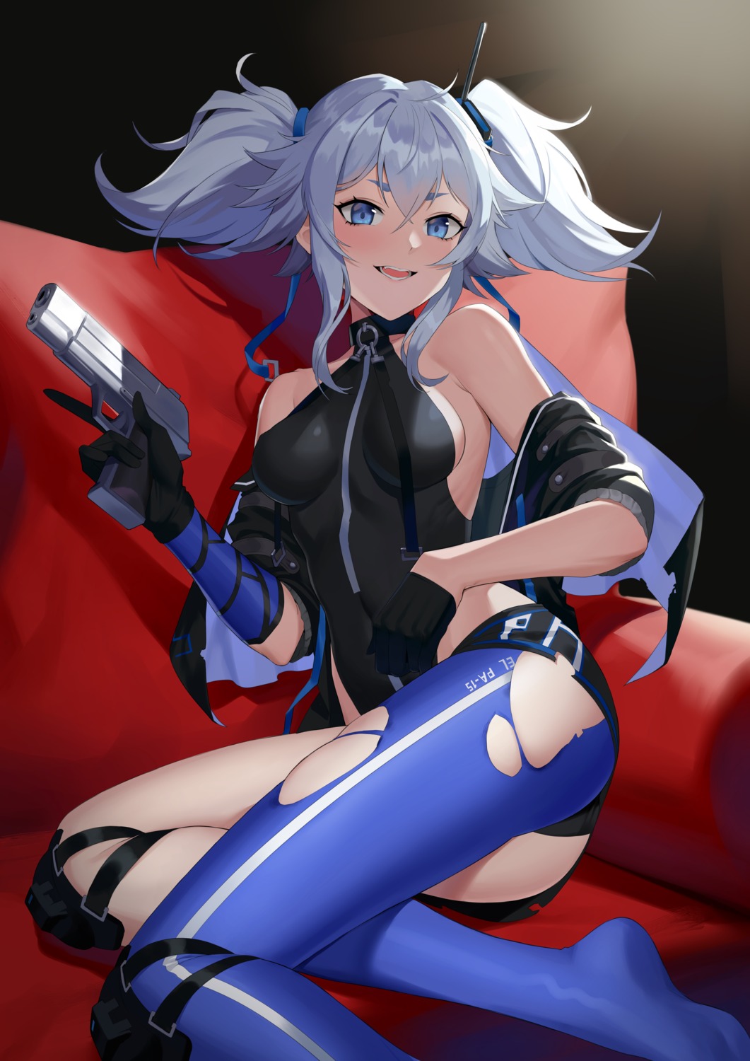 armor, girls_frontline, gun, nori_tamahana, pa-15_(girls_frontline), torn_clothes