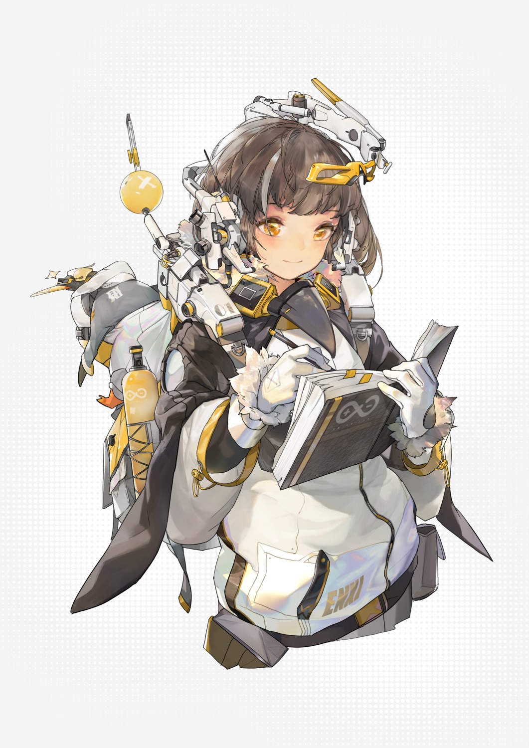 arknights, headphones, magallan_(arknights), penguin, wulifeng