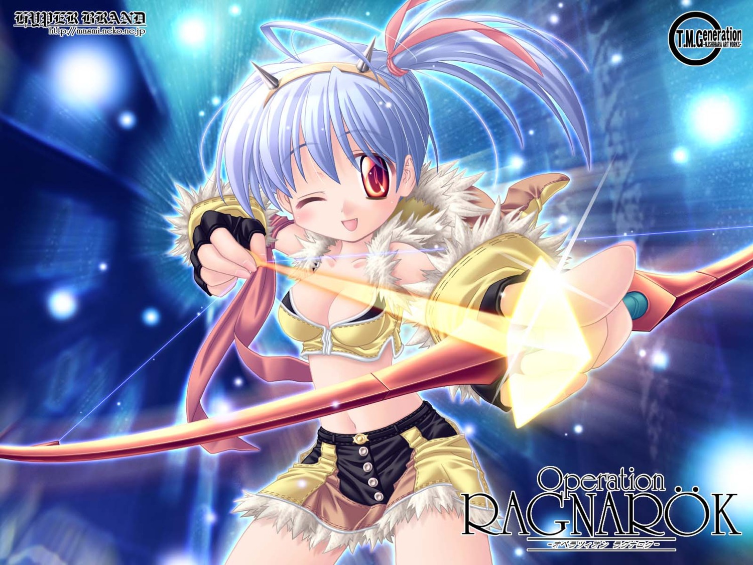 cleavage, ishihara_masumi, jpeg_artifacts, ragnarok_online, sniper, wallpaper
