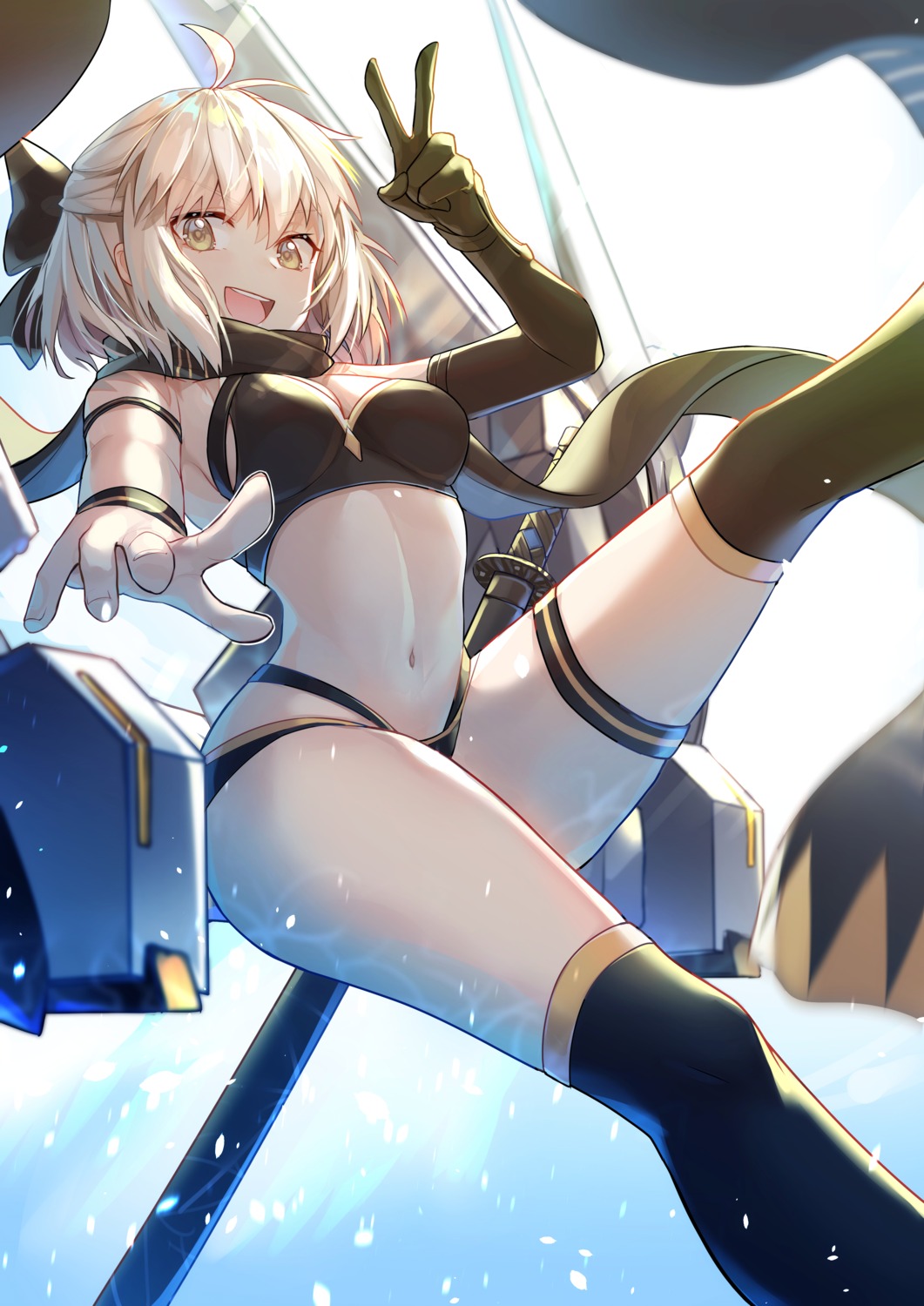 bikini, cleavage, fate/grand_order, garter, kotatsu_kaya, okita_souji_(fate), swimsuits, sword