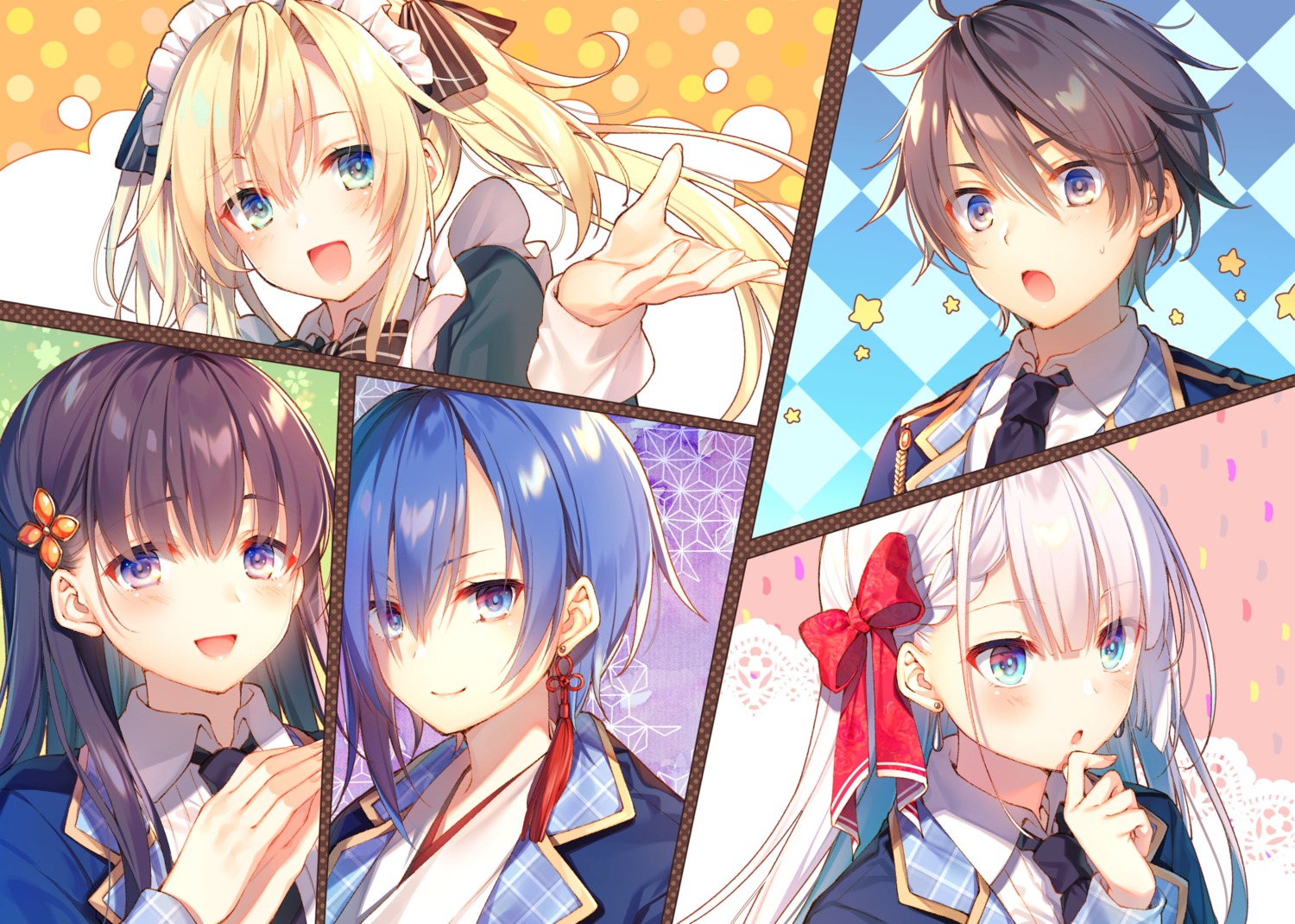 elfiné_phillet, leonis_death_magnus, maid, regina_mercedes, riselia_ray_crystalia, sakuya_sieglinde, seifuku, seiken_gakuin_no_maken_tsukai