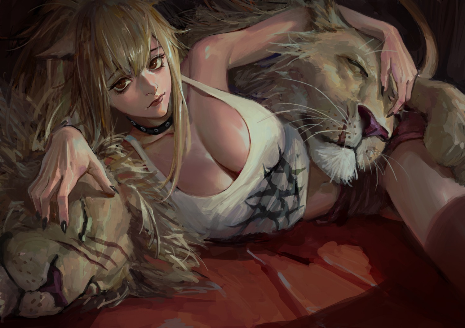 animal_ears, arknights, nazgul_(5511474), no_bra, siege_(arknights), thighhighs