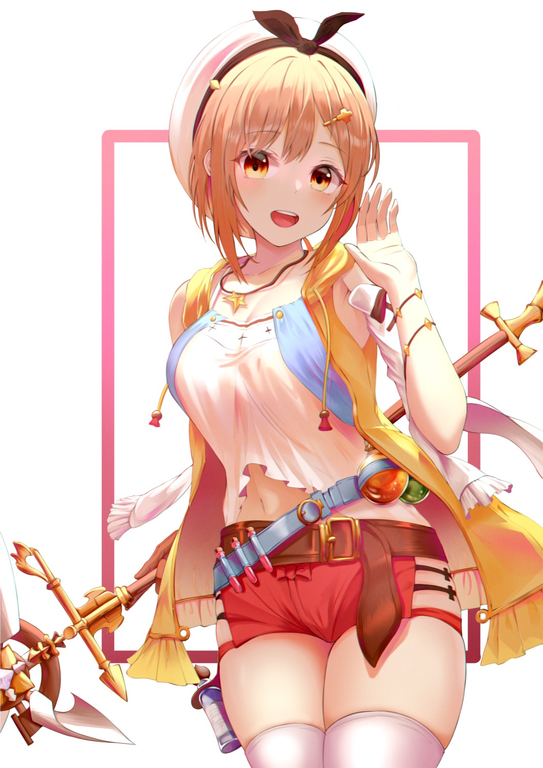 atelier, atelier_ryza, bexercube, cleavage, reisalin_stout, thighhighs, weapon