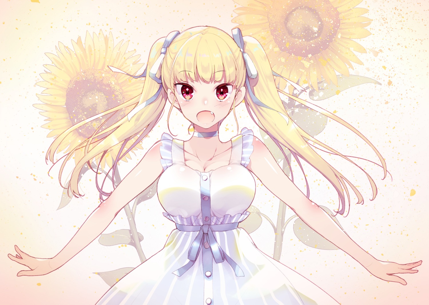 akahito, cleavage, dress, summer_dress, tokyo_7th_sisters, uesugi_u._kyouko