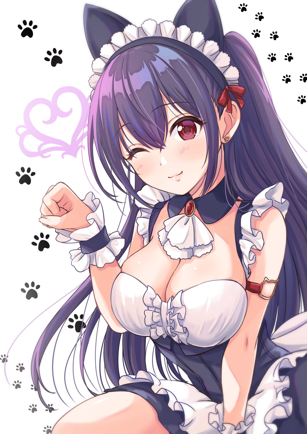 animal_ears, cleavage, maid, necocafe_lili, nekomimi, waitress