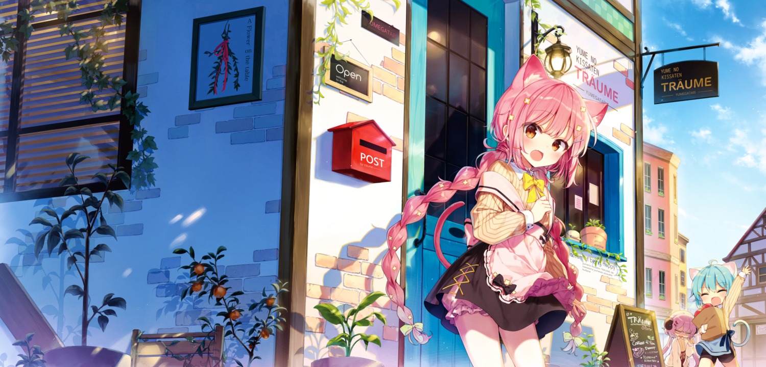 animal_ears, bloomers, horns, nekomimi, shnva, tail, waitress