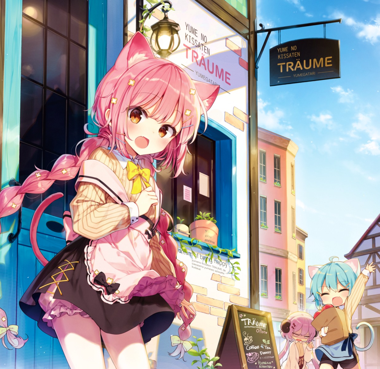 animal_ears, bloomers, horns, nekomimi, shnva, tail, waitress