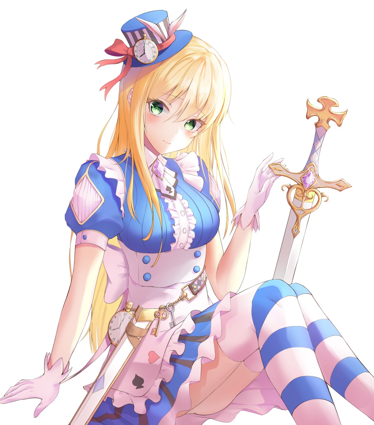 alice, alice_in_wonderland, bexercube, dress, skirt_lift, sword, thighhighs