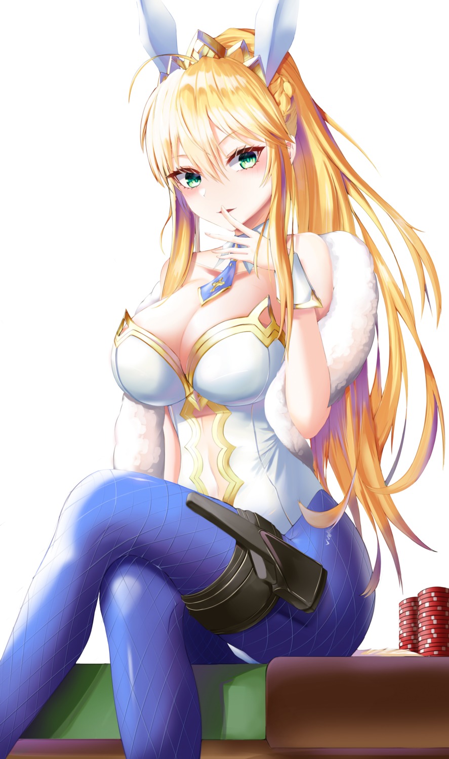 animal_ears, artoria_pendragon_(fate), bexercube, bunny_ears, bunny_girl, cleavage, fate/grand_order, fishnets