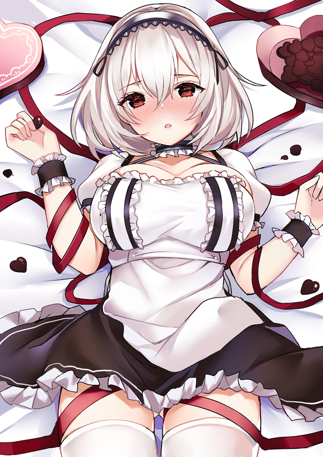 azur_lane, cleavage, maid, ry_thae, sirius_(azur_lane), skirt_lift, thighhighs, valentine