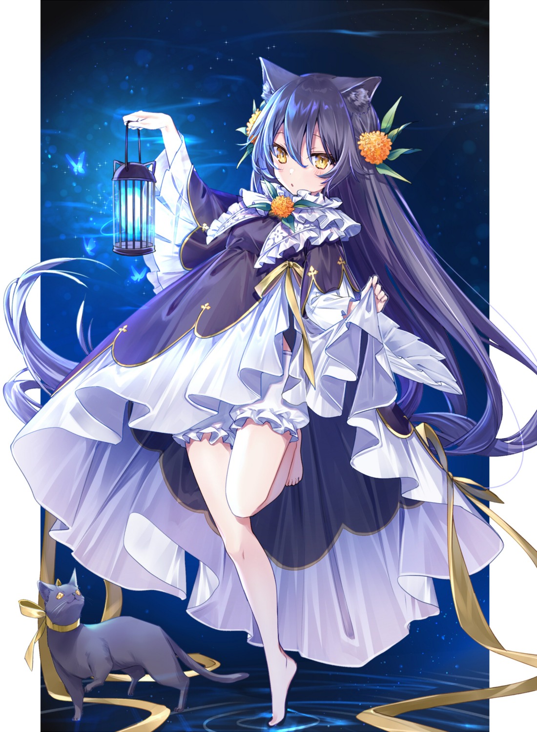 animal_ears, bloomers, neko, nekomimi, skirt_lift, yuya_(night_lily)