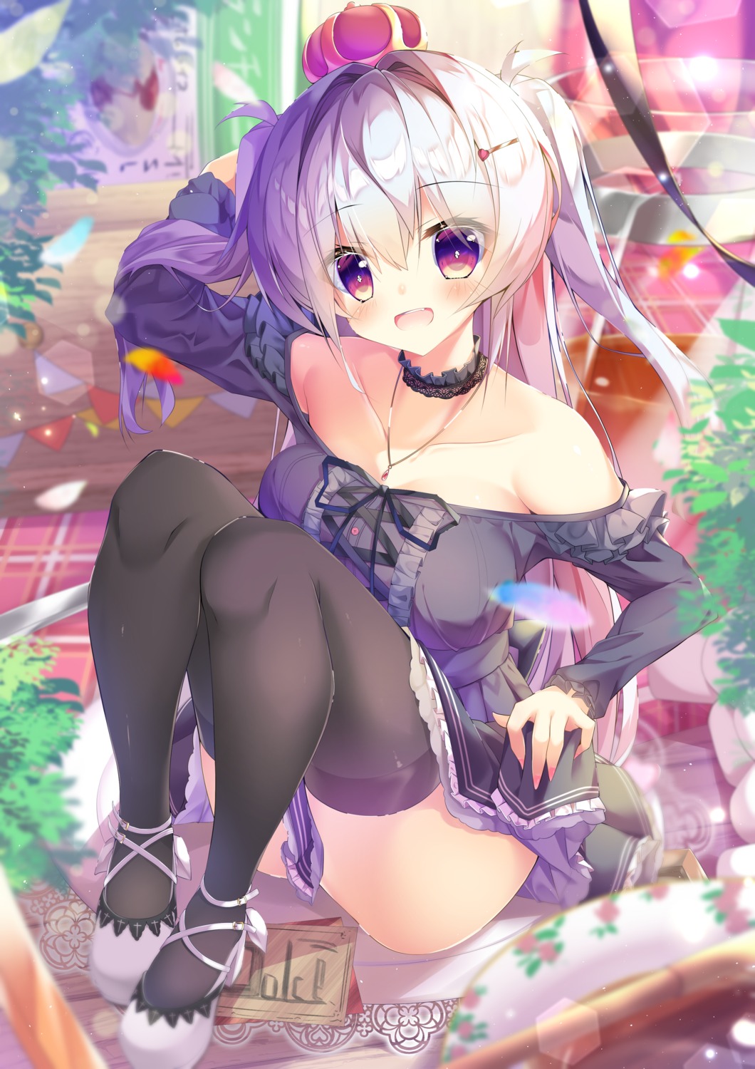 dress, heels, mitsuhamochi., skirt_lift, thighhighs