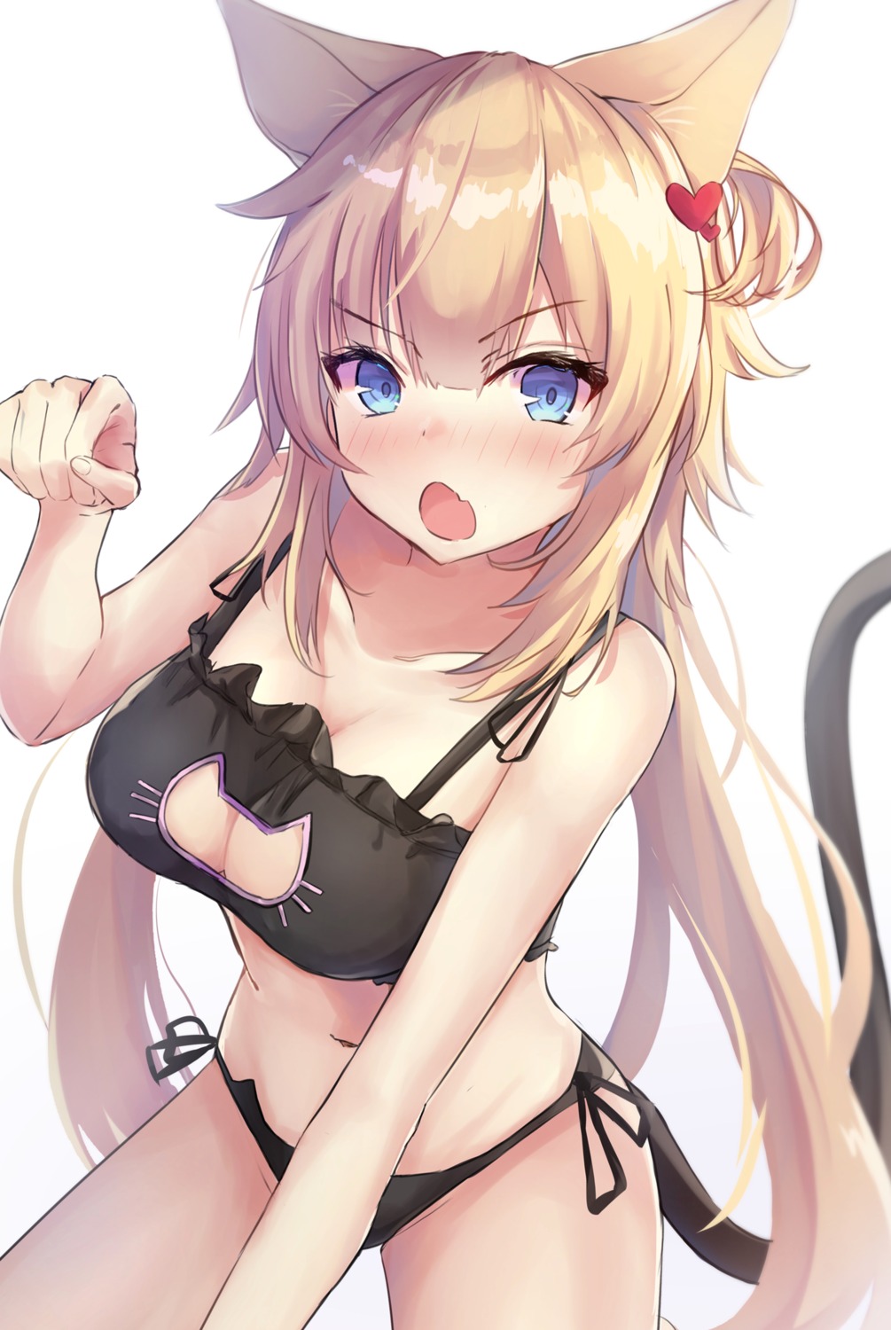 akai_haato, animal_ears, bra, cleavage, hololive, kurohikage, nekomimi, pantsu, string_panties, tail