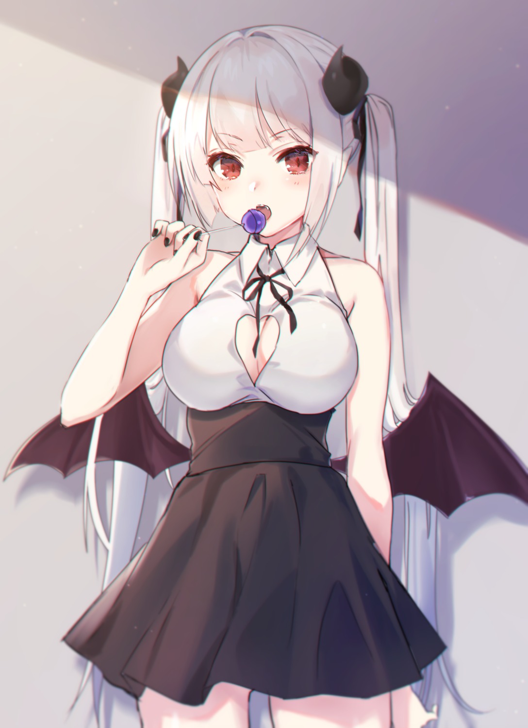 cleavage, devil, horns, kirushi_(killcy), no_bra, pointy_ears, wings