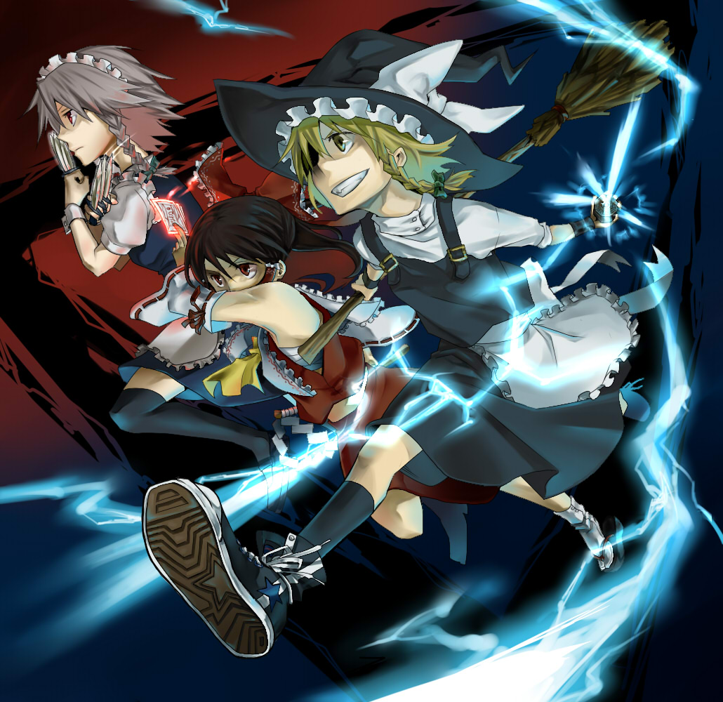hakurei_reimu, izayoi_sakuya, kirisame_marisa, kuroda_(nanchara_flight), touhou