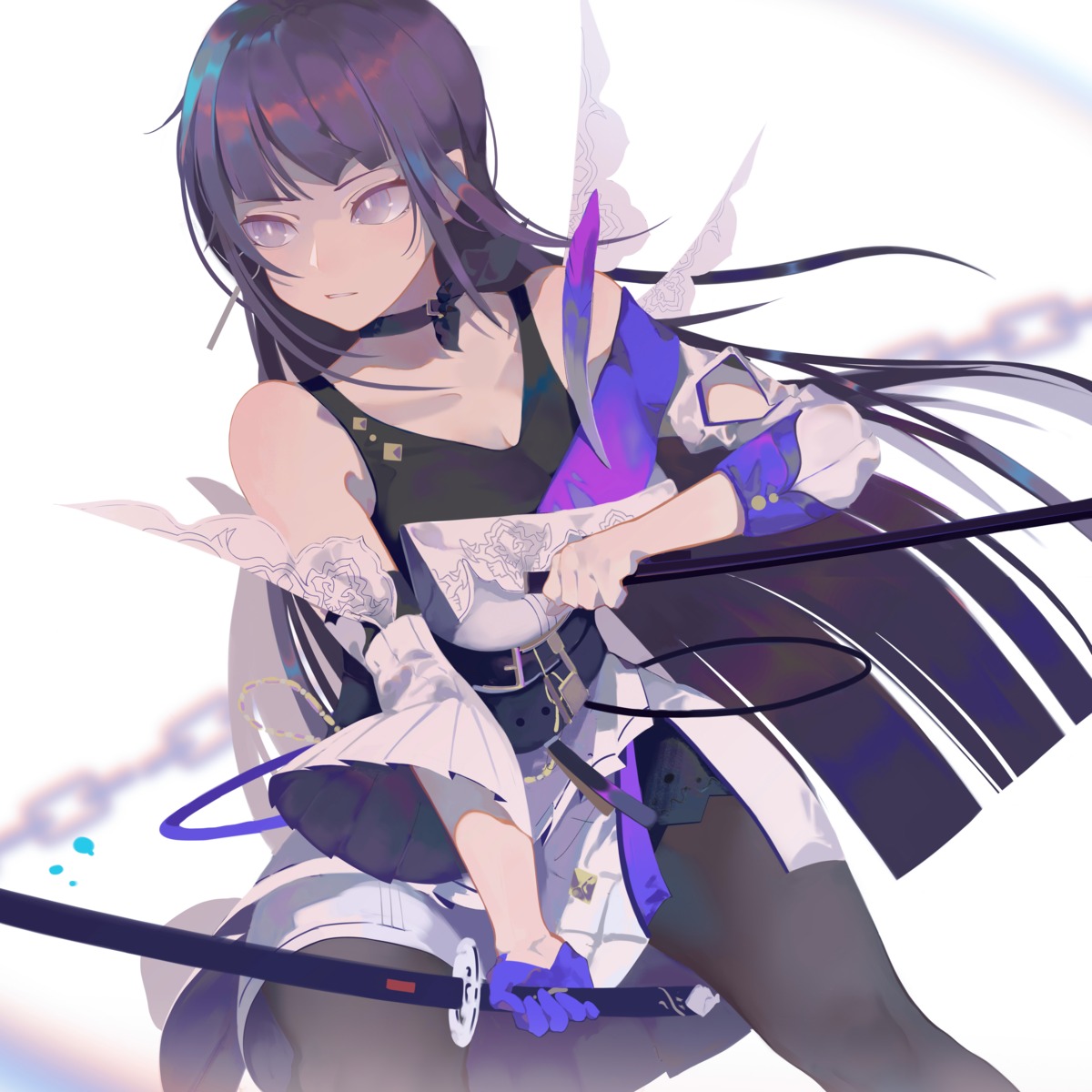 benghuai_xueyuan, cleavage, honkai_impact, pantyhose, raiden_mei, sword, tatatsu