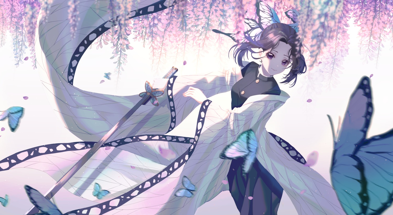 boori988, japanese_clothes, kimetsu_no_yaiba, kochou_shinobu, sword, uniform