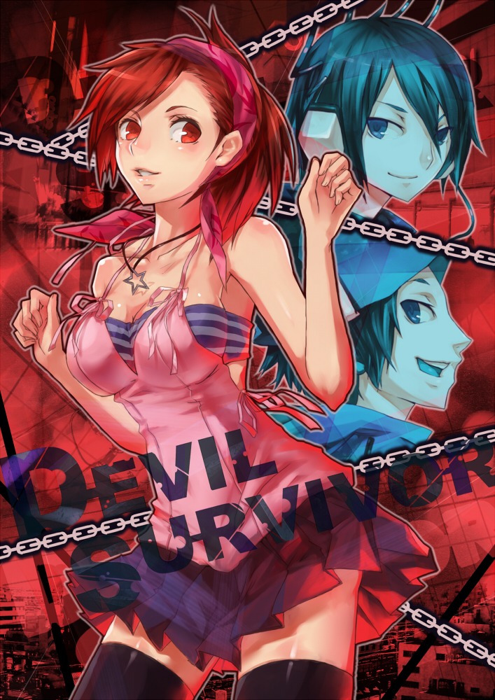 2d, 4hands, cleavage, kihara_atsurou, megami_ibunroku_devil_survivor, megaten, protagonist_(devil_survivor), tanigawa_yuzu